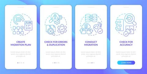 Website data migration blue gradient onboarding mobile app screen Stock Illustration