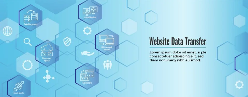 Website Data Transfer Icon Set &amp; Web Header Banner 스톡 일러스트