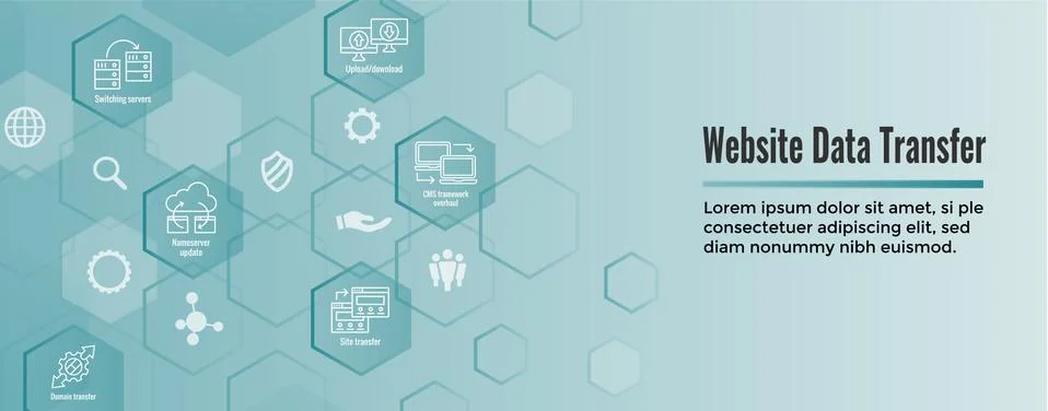 Website Data Transfer Icon Set &amp; Web Header Banner 스톡 일러스트
