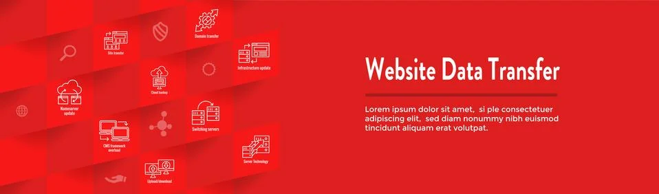 Website Data Transfer Icon Set &amp; Web Header Banner Stock Illustration
