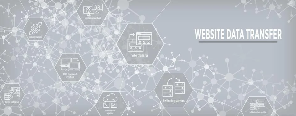 Website Data Transfer Icon Set &amp; Web Header Banner Stock Illustration