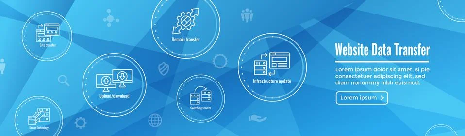 Website Data Transfer Icon Set &amp; Web Header Banner Stock Illustration