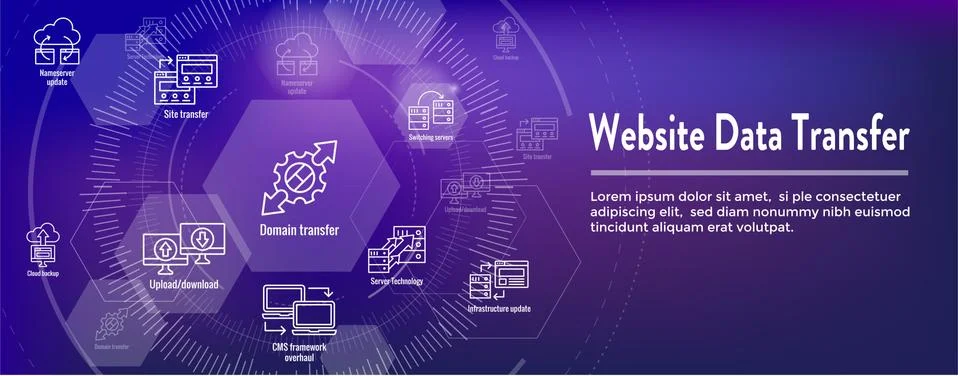 Website Data Transfer Icon Set &amp; Web Header Banner 스톡 일러스트