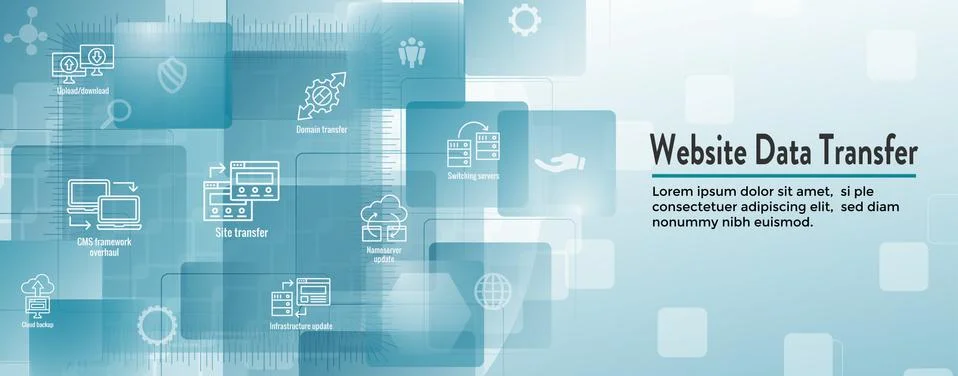 Website Data Transfer Icon Set &amp; Web Header Banner Illustrazione stock