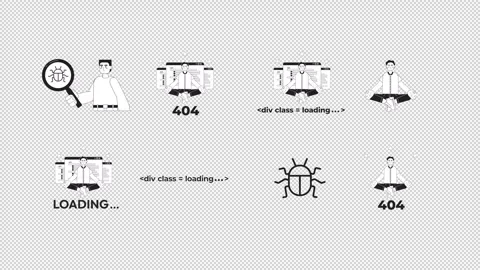 Website debugging and developer meditation loading black white line animations 스톡 동영상 347268064