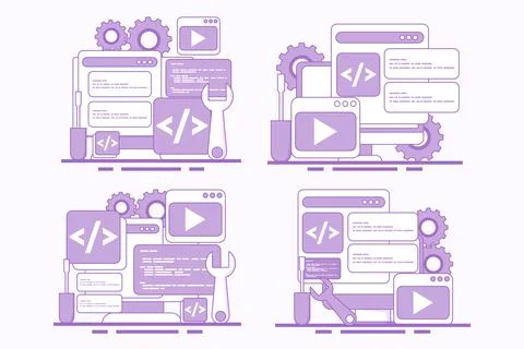 Website design, application development, website maintenance process Stock Illustration