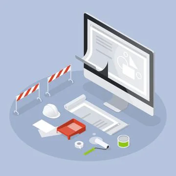 Website Design Development Isometric Illustration イラスト素材