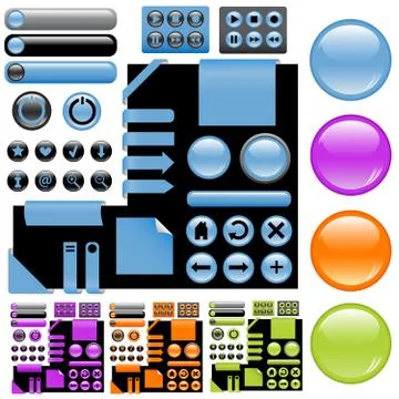Website design elements - buttons in blue, violet. orange and green colors Stockillustratie