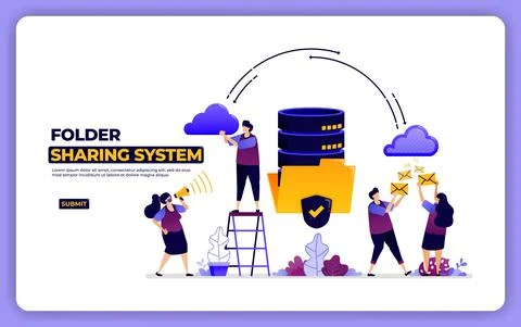 Website design of folder sharing system. database system data sharing managem Stock Illustration