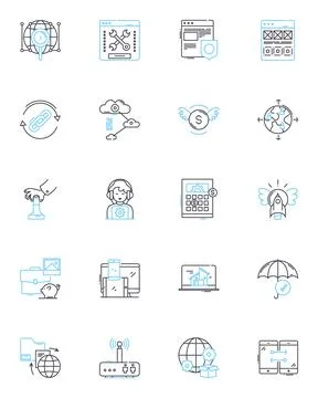 Website design linear icons set. Aesthetics, Functionality, Navigation 库存插图
