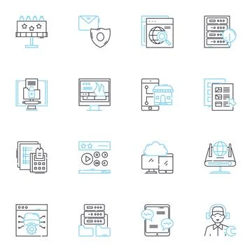Website design linear icons set. Aesthetics, Interface, Responsiveness Illustration