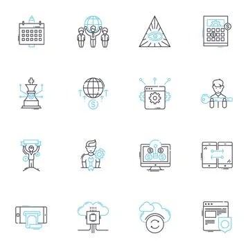 Website design linear icons set. Aesthetics, Functionality, Navigation 库存插图