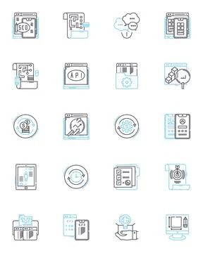 Website design linear icons set. Creativity, Aesthetics, Usability, Mobile Stock Illustration