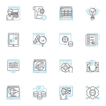 Website design linear icons set. Creativity, Aesthetics, Usability, Mobile Stock Illustration