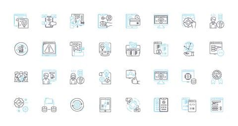Website design linear icons set. Creativity, Aesthetics, Usability, Mobile Stock Illustration