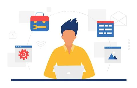 Website design, mobile app development technology concept with designer Stockillustratie