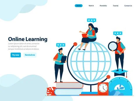 Website design of online learning and digital education. distance learning wi Illustrazione stock