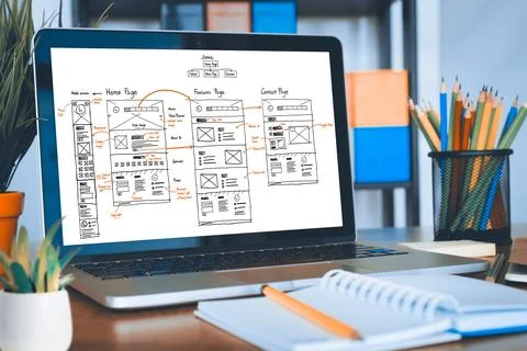 Website design software provide modish template for online retail business .. 스톡 일러스트