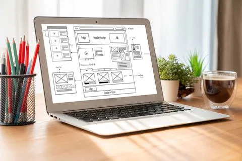Website design software provide modish template for online retail business 스톡 사진