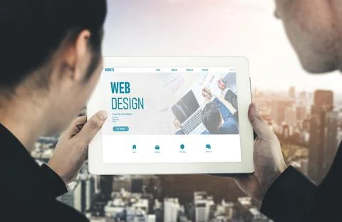 Website design software provide modish template for online retail business Stock Photos