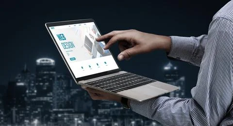 Website design software provide modish template for online retail business Stock Photos