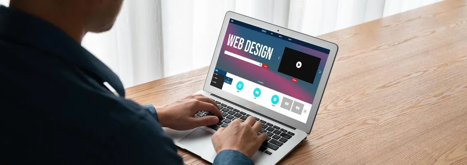Website design software provide modish template for online retail business 스톡 사진