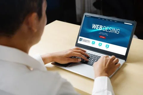 Website design software provide modish template for online retail business 스톡 사진