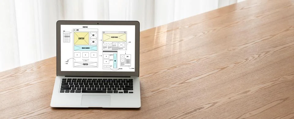 Website design software provide modish template for online retail business Stock Photos