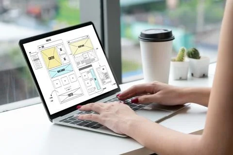Website design software provide modish template for online retail business 스톡 사진