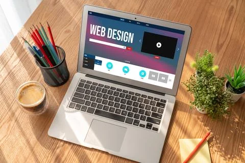 Website design software provide modish template for online retail business Stock Photos