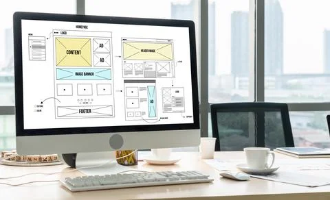 Website design software provide modish template for online retail business 库存照片