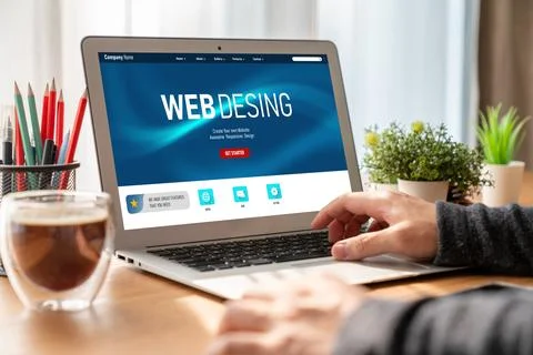 Website design software provide modish template for online retail business 스톡 사진