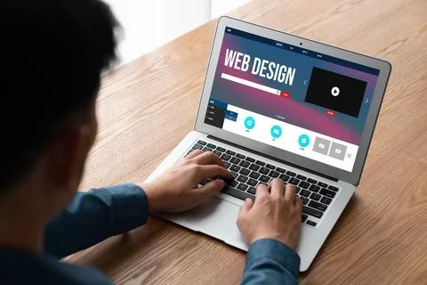 Website design software provide modish template for online retail business 스톡 사진