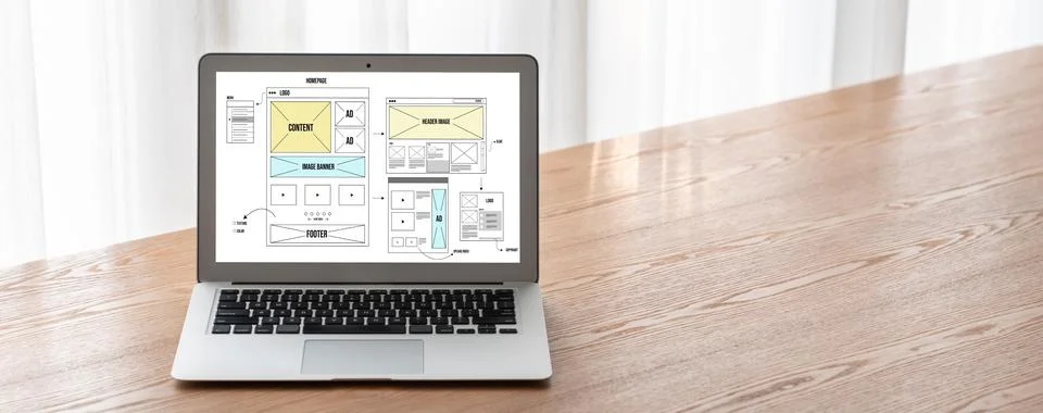 Website design software provide modish template for online retail business Stock Photos