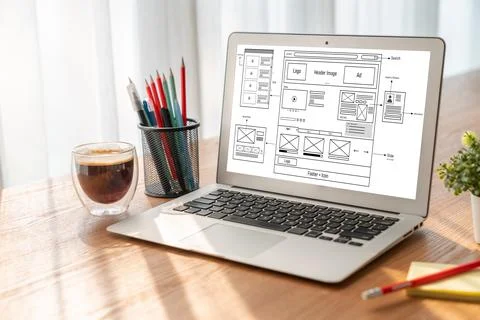 Website design software provide modish template for online retail business Stock Photos