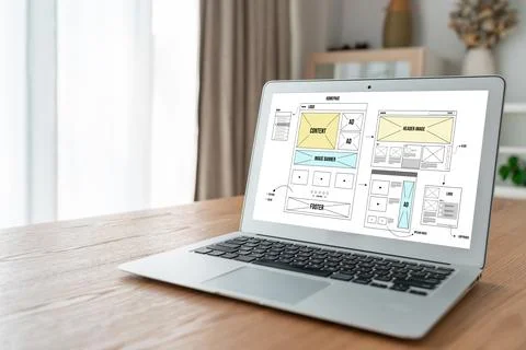 Website design software provide modish template for online retail business 스톡 사진