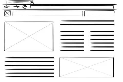 Website design template, interface development. Wireframe with different el.. Stock Photos