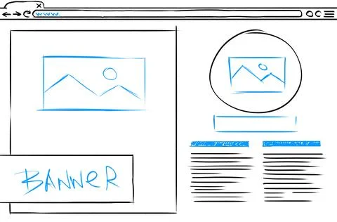 Website design template, interface development. Wireframe with different el.. Stock Photos
