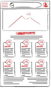 Website design template, interface development. Wireframe with different el.. Stock Photos