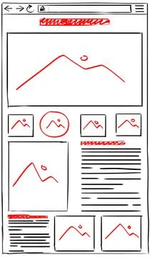 Website design template, interface development. Wireframe with different el.. Stock Photos