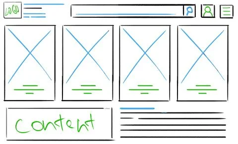 Website design template, interface development. Wireframe with different el.. Stock Photos