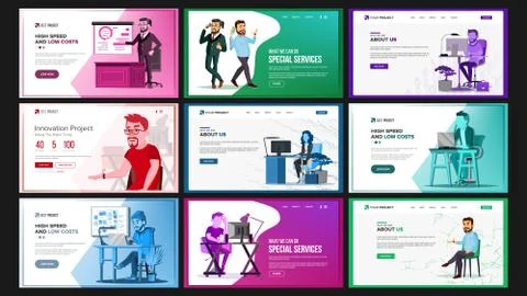 Website Design Template Set . Business Landing. IT Technology. Modern Online イラスト素材
