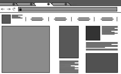 Website design template. Wireframe with different elements on white backgroun Stock Photos