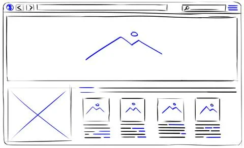 Website design template. Wireframe with different elements on white backgroun Stock Photos