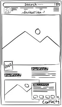 Website design template. Wireframe with different elements on white backgroun Stock Photos