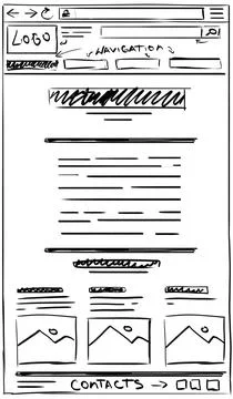 Website design template. Wireframe with different elements on white backgroun Stock Photos