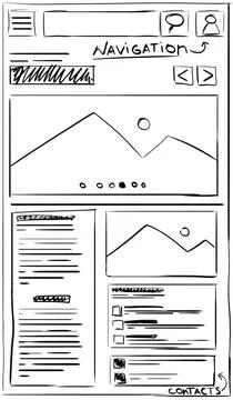 Website design template. Wireframe with different elements on white backgroun Stock Photos