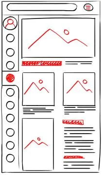 Website design template. Wireframe with different elements on white backgroun Stock Photos