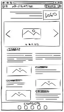 Website design template. Wireframe with different elements on white backgroun Stock Photos