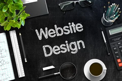 Website Design - Text on Black Chalkboard. 3D Rendering Stock Illustration